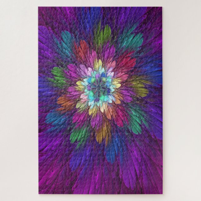 Colourful Psychedelic Flower Abstract Fractal Art Jigsaw Puzzle (Vertical)