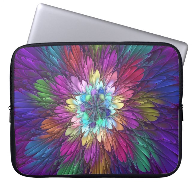 Colourful Psychedelic Flower Abstract Fractal Art Laptop Sleeve (Front)