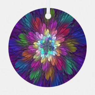 Colourful Psychedelic Flower Abstract Fractal Art Metal Tree Decoration