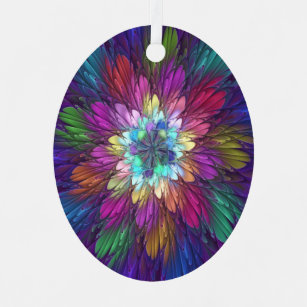 Colourful Psychedelic Flower Abstract Fractal Art Metal Tree Decoration