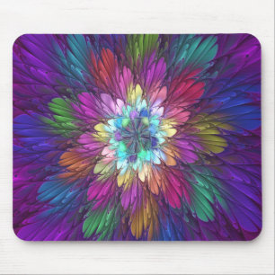 Colourful Psychedelic Flower Abstract Fractal Art Mouse Mat