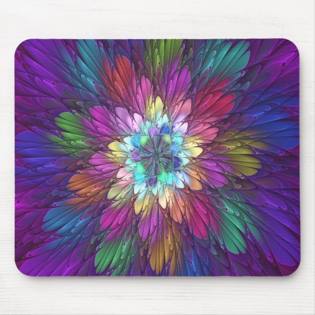 Colourful Psychedelic Flower Abstract Fractal Art Mouse Mat (Front)