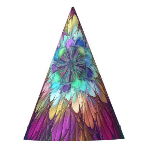 Colourful Psychedelic Flower Abstract Fractal Art Party Hat