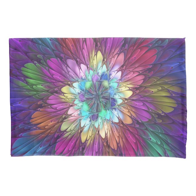 Colourful Psychedelic Flower Abstract Fractal Art Pillowcase (Front)