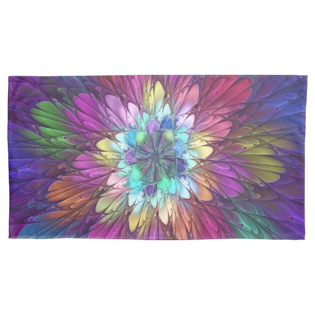 Colourful Psychedelic Flower Abstract Fractal Art Pillowcase (Front)