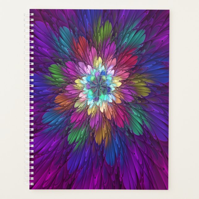 Colourful Psychedelic Flower Abstract Fractal Art Planner (Front)