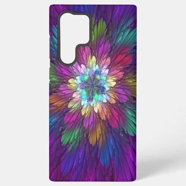 Colourful Psychedelic Flower Abstract Fractal Art Samsung Galaxy S22 Ultra Case (Back)