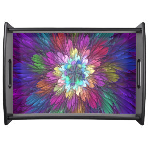 Colourful Psychedelic Flower Abstract Fractal Art Serving Tray