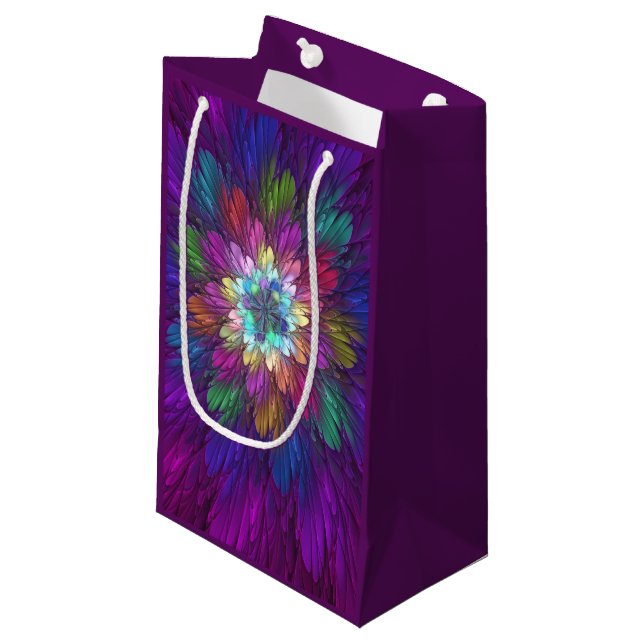 Colourful Psychedelic Flower Abstract Fractal Art Small Gift Bag (Front Angled)