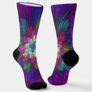 Colourful Psychedelic Flower Abstract Fractal Art Socks