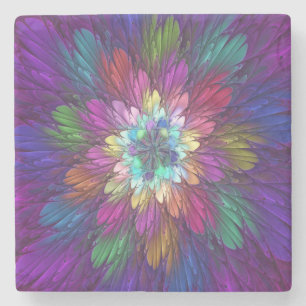 Colourful Psychedelic Flower Abstract Fractal Art Stone Coaster
