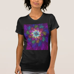 Colourful Psychedelic Flower Abstract Fractal Art T-Shirt