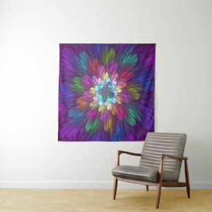 Colourful Psychedelic Flower Abstract Fractal Art Tapestry