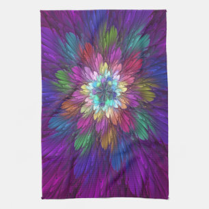 Colourful Psychedelic Flower Abstract Fractal Art Tea Towel