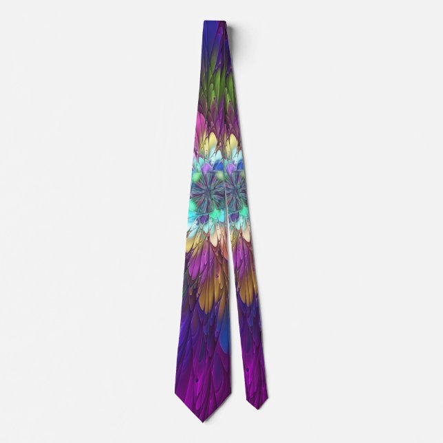 Colourful Psychedelic Flower Abstract Fractal Art Tie (Front)