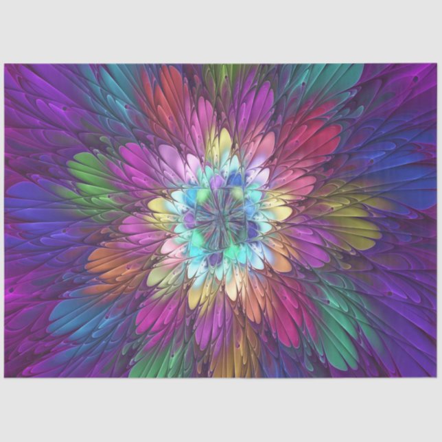 Colourful Psychedelic Flower Abstract Fractal Art Tissue Paper (Front)