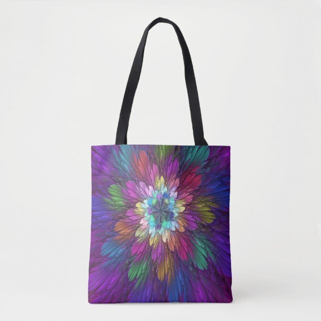 Colourful Psychedelic Flower Abstract Fractal Art Tote Bag (Front)