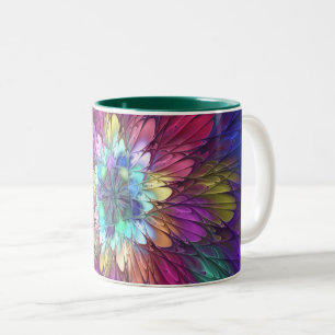 Colourful Psychedelic Flower Abstract Fractal Art Two-Tone Coffee Mug
