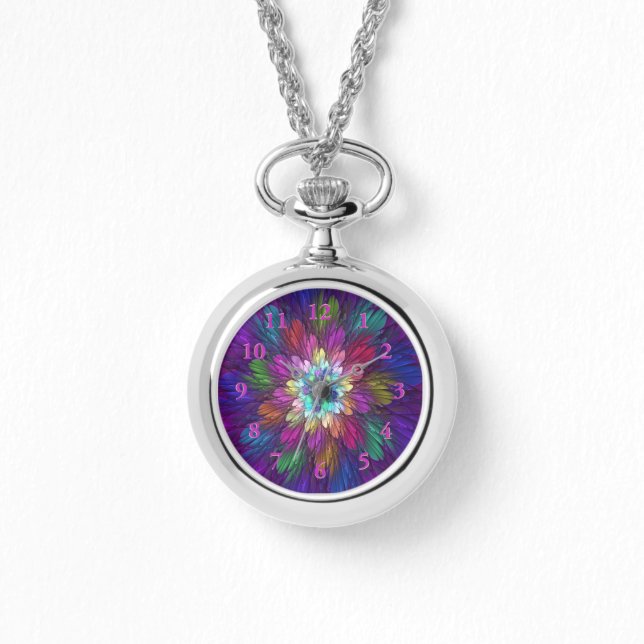 Colourful Psychedelic Flower Abstract Fractal Art Watch (Front)