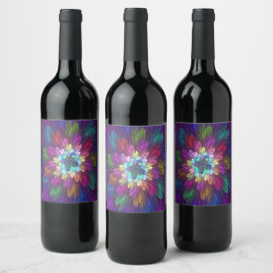Colourful Psychedelic Flower Abstract Fractal Art Wine Label