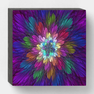Colourful Psychedelic Flower Abstract Fractal Art Wooden Box Sign