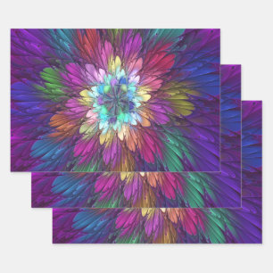 Colourful Psychedelic Flower Abstract Fractal Art Wrapping Paper Sheet