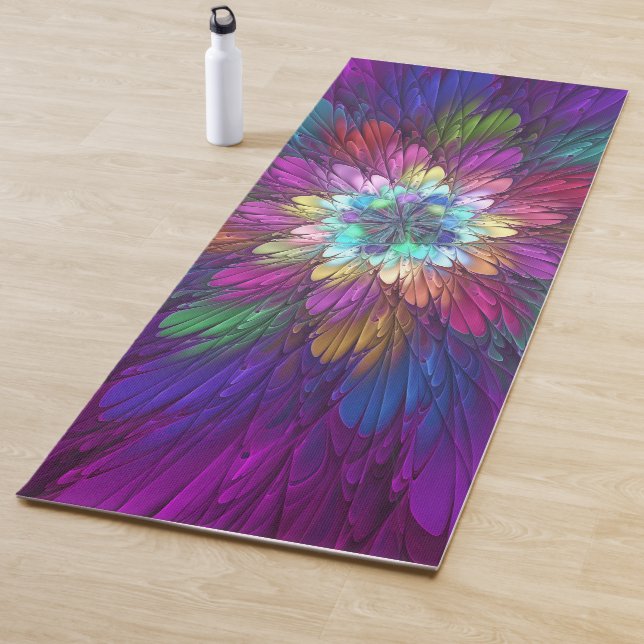 Colourful Psychedelic Flower Abstract Fractal Art Yoga Mat (In Situ)