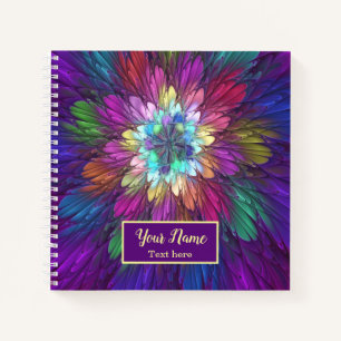 Colourful Psychedelic Flower Abstract Fractal Name Notebook