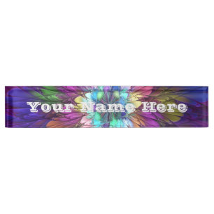 Colourful Psychedelic Flower Abstract Fractal Text Nameplate