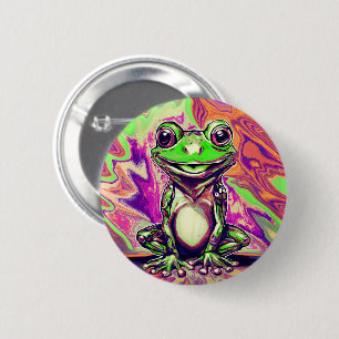 Colourful Psychedelic Graffiti Frog Green Purple 6 Cm Round Badge