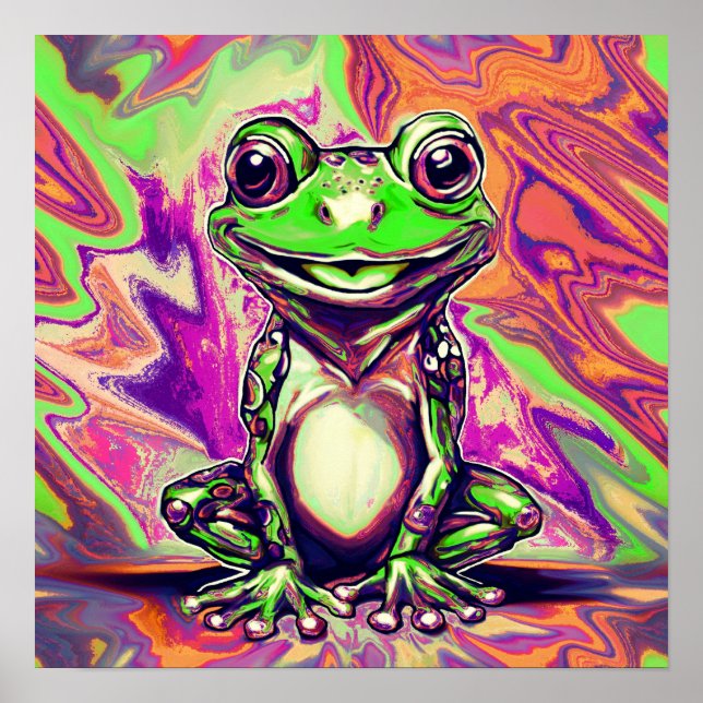 Colourful Psychedelic Graffiti Frog Green Purple Poster (Front)