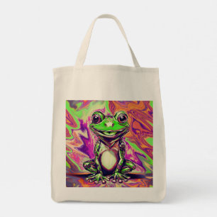 Colourful Psychedelic Graffiti Frog Green Purple Tote Bag