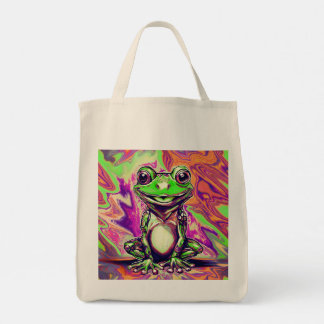 Colourful Psychedelic Graffiti Frog Green Purple Tote Bag