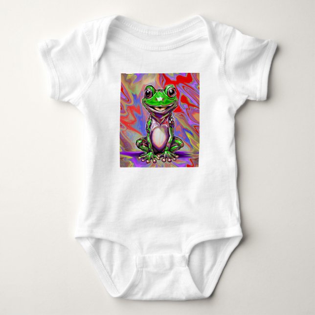 Colourful Psychedelic Graffiti Frog Green Red Baby Bodysuit (Front)