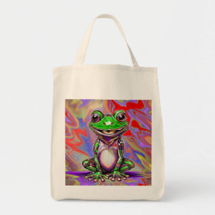 Colourful Psychedelic Graffiti Frog Green Red Tote Bag