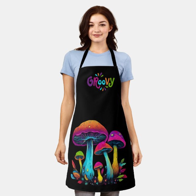 Colourful Psychedelic Groovy Mushrooms- Apron (Worn)