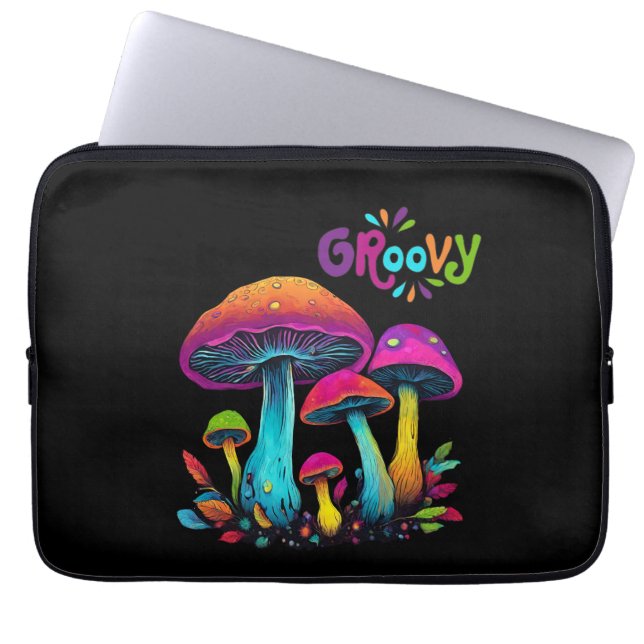 Colourful Psychedelic Groovy Mushrooms- Laptop Sleeve (Front)