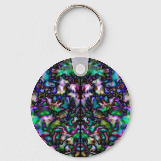 Colourful psychedelic kaleidoscope pattern key ring (Front)