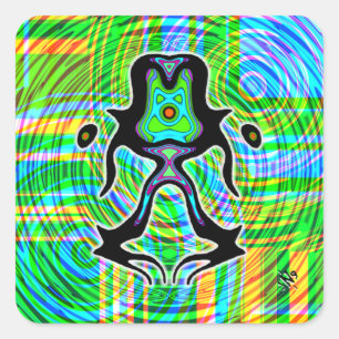 Colourful psychedelic meditating alien v1 square sticker
