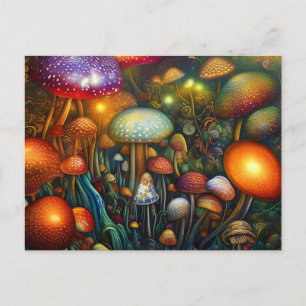 Colourful Psychedelic Mushroom Forest Postcard