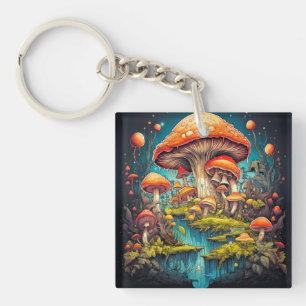Colourful Psychedelic Mushroom Illustration Key Ring