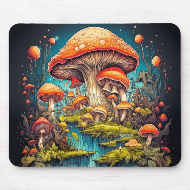 Colourful Psychedelic Mushroom Illustration Mouse Mat (Front)