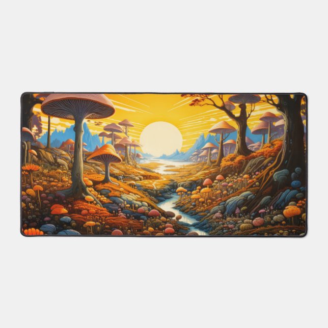 Colourful Psychedelic Mushroom Landscape Art Desk Mat (Front)
