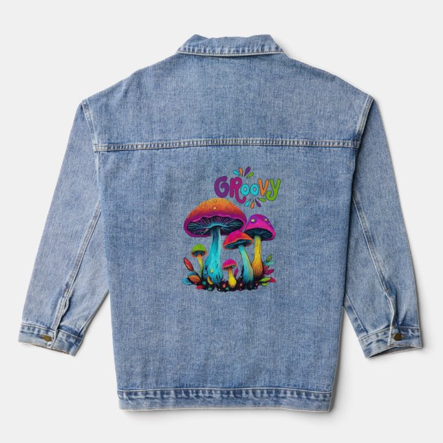 Colourful Psychedelic Mushrooms Denim Jacket (Back)