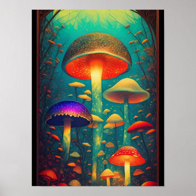 Colourful Psychedelic Mushrooms Fantasy World Poster (Front)