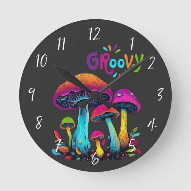 Colourful Psychedelic Mushrooms Round Clock (Front)