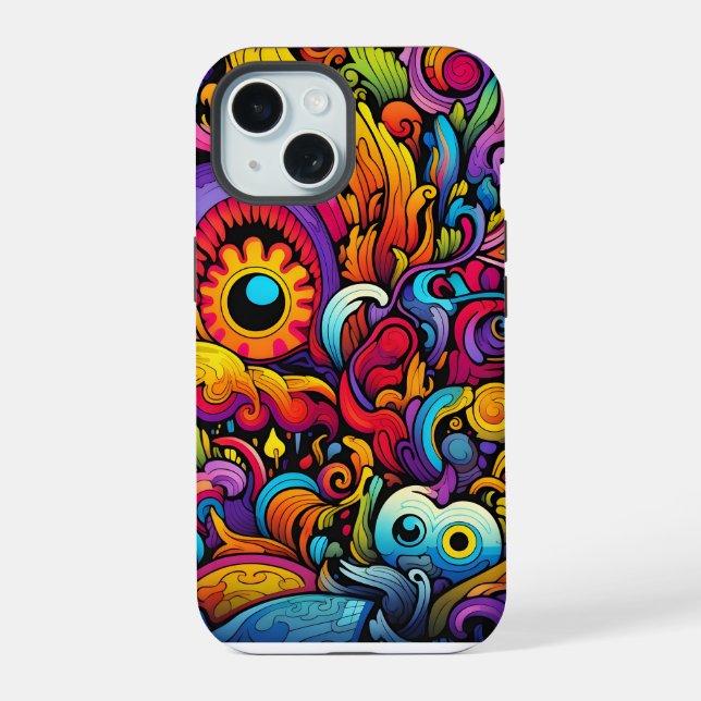 Colourful Psychedelic Pattern iPhone 15 Case (Back)