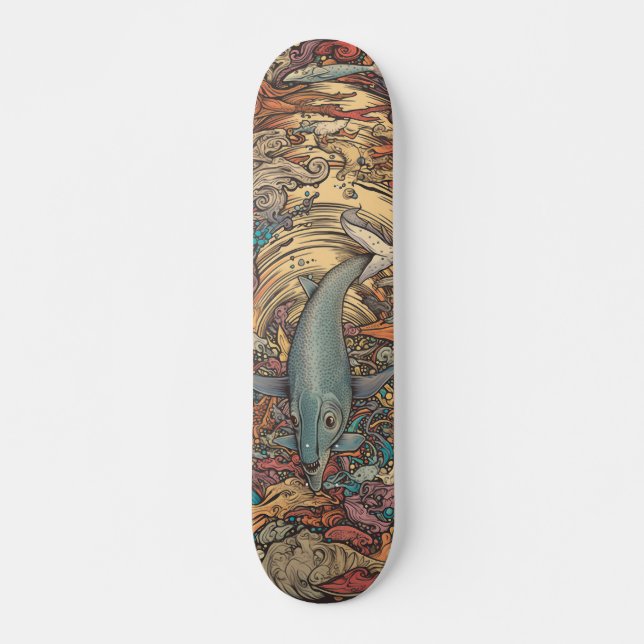 Colourful psychedelic sea whale skateboard (Front)