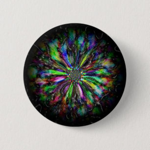 Colourful psychedelic sketch of a flower 6 cm round badge