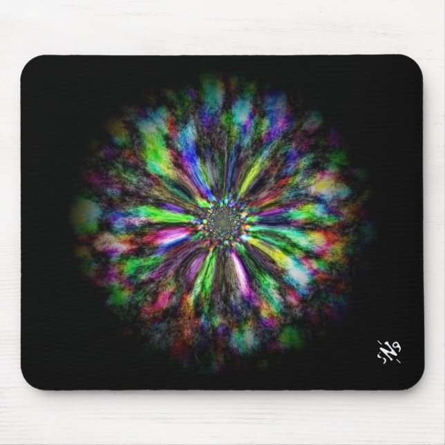 Colourful psychedelic sketch of a flower mouse mat (Front)